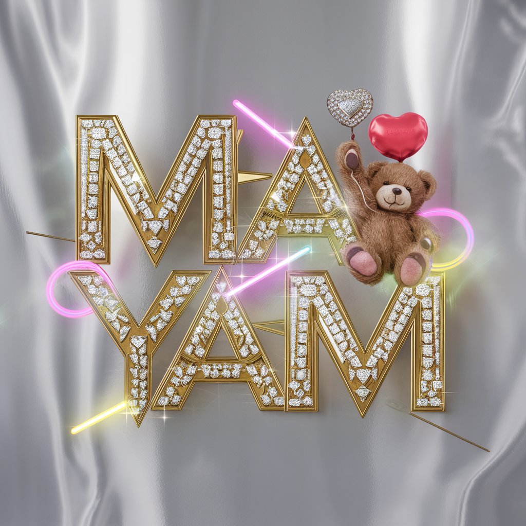 Luxurious gold text, neon glow, and a heart-holding teddy."