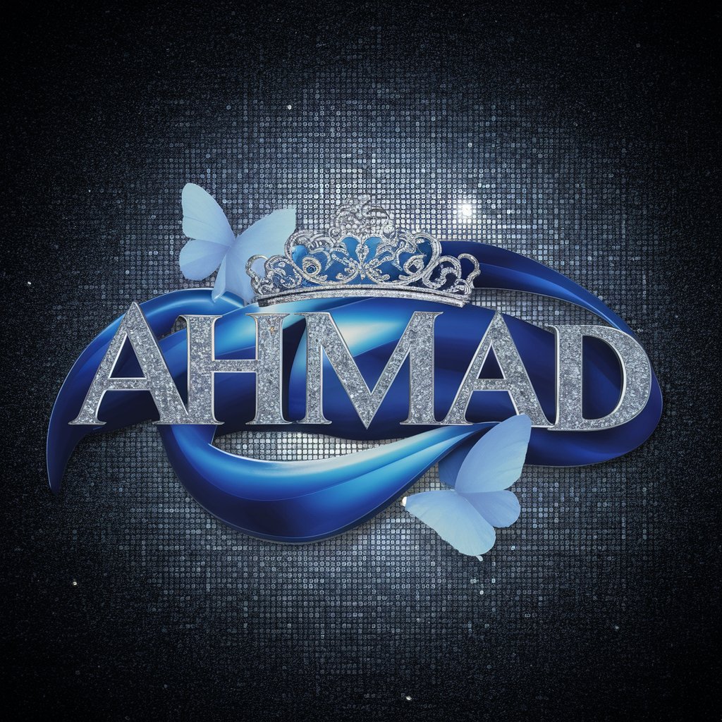 Chic 3D wallpaper of 'Ahmad,' featuring sparkling sapphires and a silver tiara with a dark, dramatic backdrop."