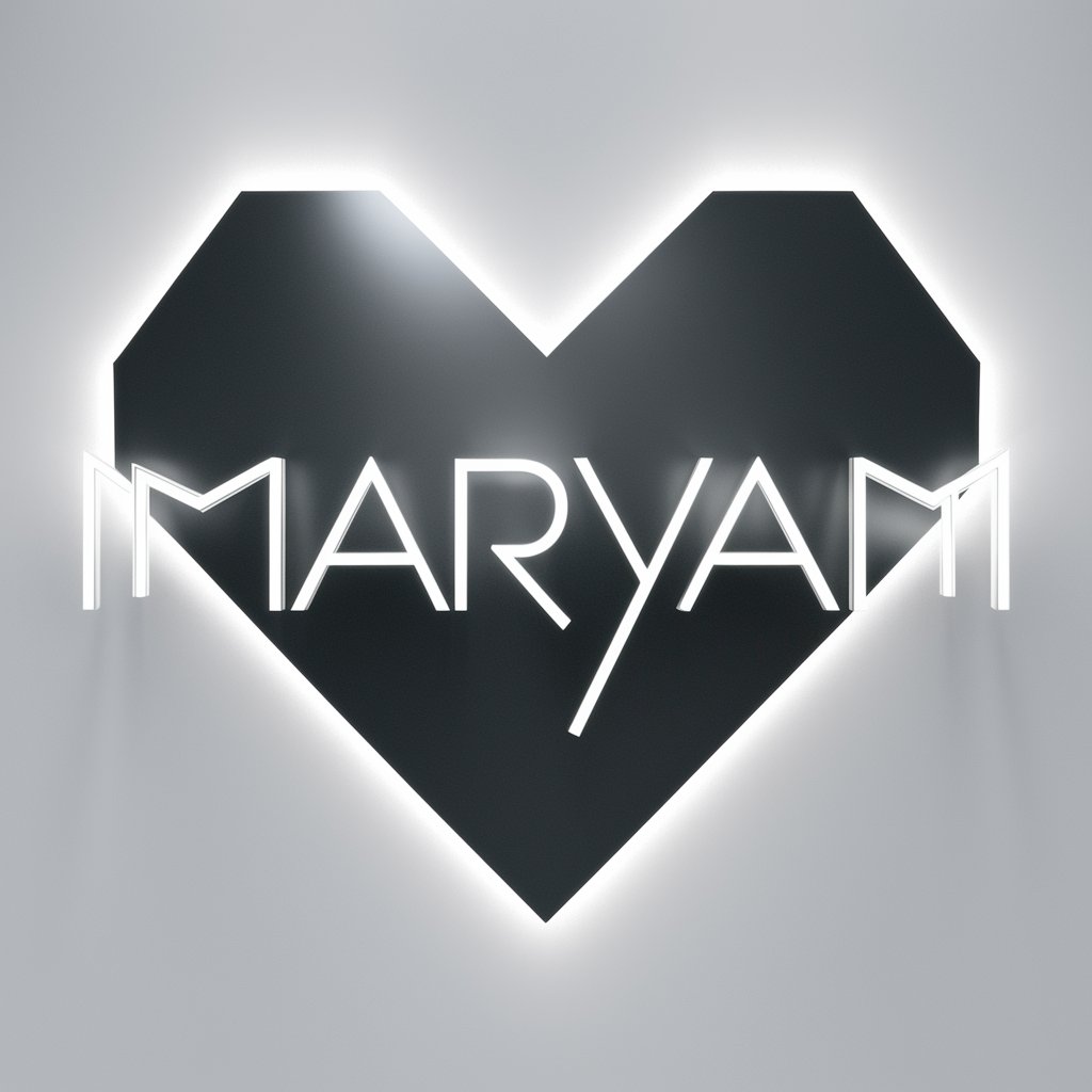 Maryam’s name in sleek letters is highlighted by a geometric heart shape, offering a modern touch."