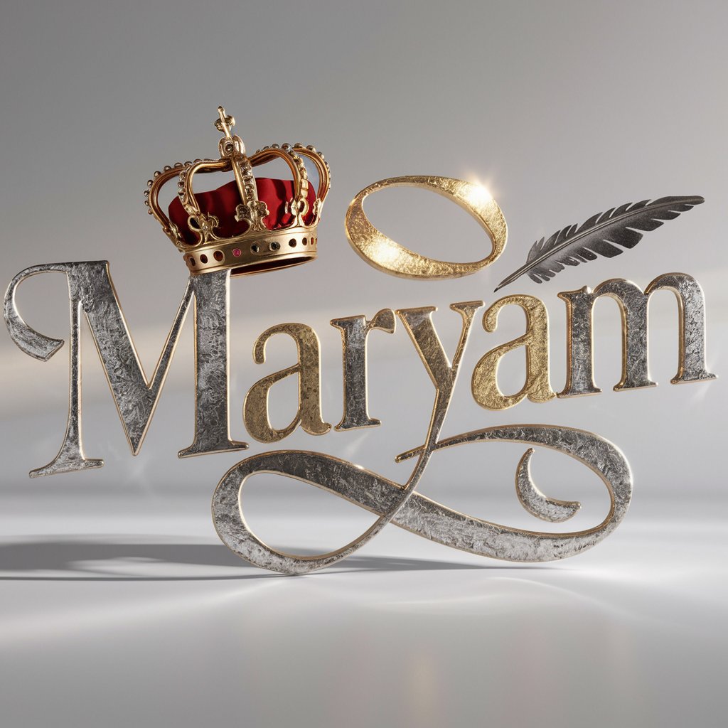 Elegant gold and silver 'Maryam' in serif font with vintage elements, ideal for classic wallpaper."