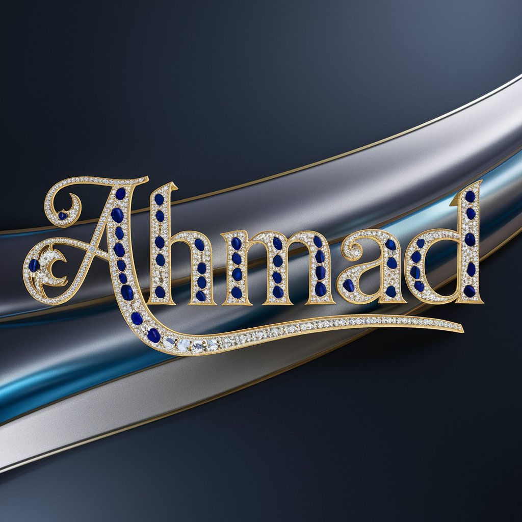 Opulent gold and sapphire wallpaper for 'Ahmad,' showcasing intricate typography and elegance."