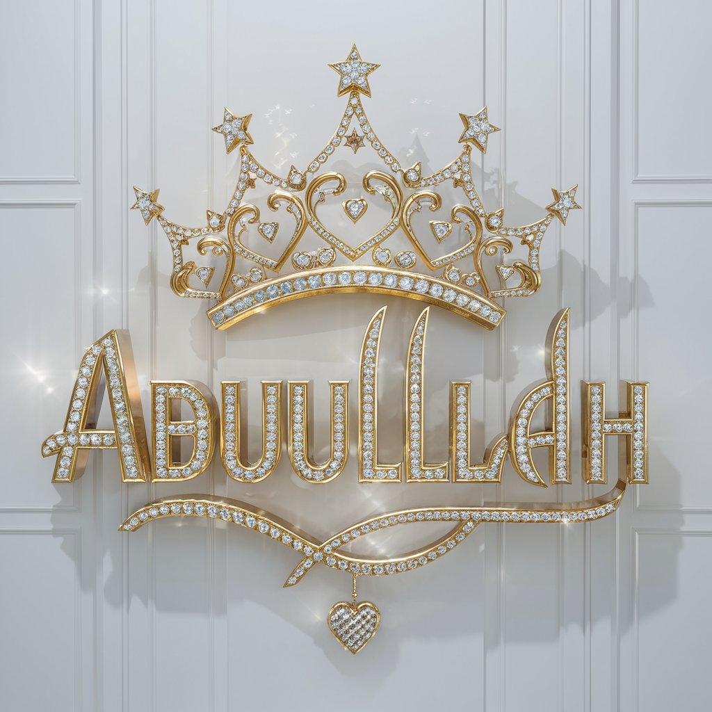 Abdullah in refined gold with intricate diamonds and a majestic crown. A sophisticated wallpaper design.