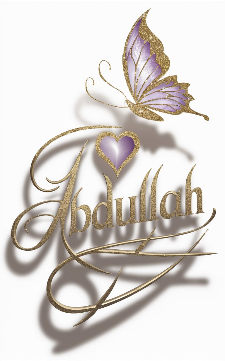 Luxurious 'Abdullah' logo in flowing script with metallic gold and lavender accents."