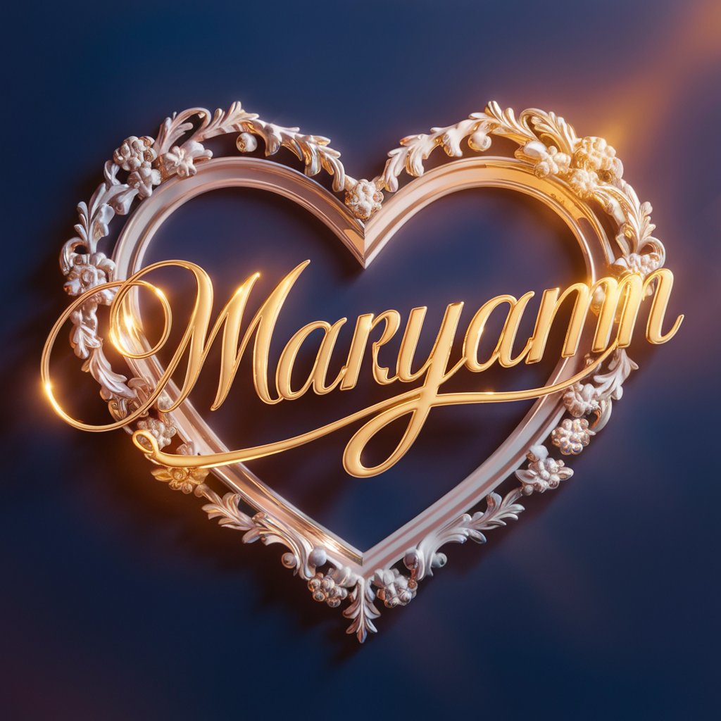 Elegant gold letters spell Maryam inside a heart-shaped frame, perfect for sophisticated branding."