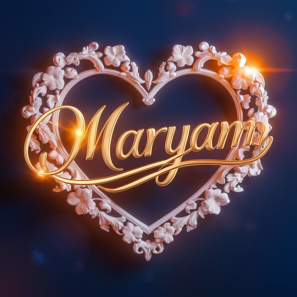 Maryam’s name graces an elegant heart frame, adorned with gold and floral accents for a luxurious touch."