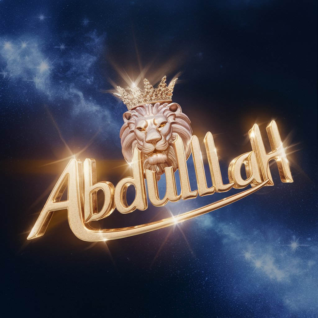 Abdullah" in luminous gold with a celestial lion’s face against a starry midnight blue wallpaper.