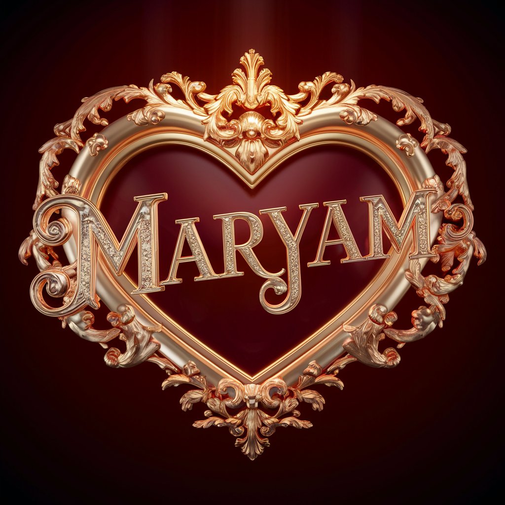 Intricate baroque elements frame Maryam’s name in gold, offering a luxurious and sophisticated design."