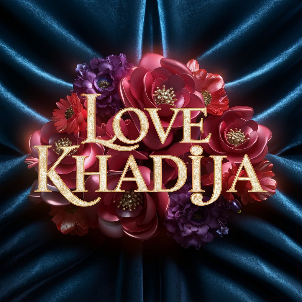 Gold Love Khadija surrounded by rich 3D flowers. Elegant 4K wallpaper design."