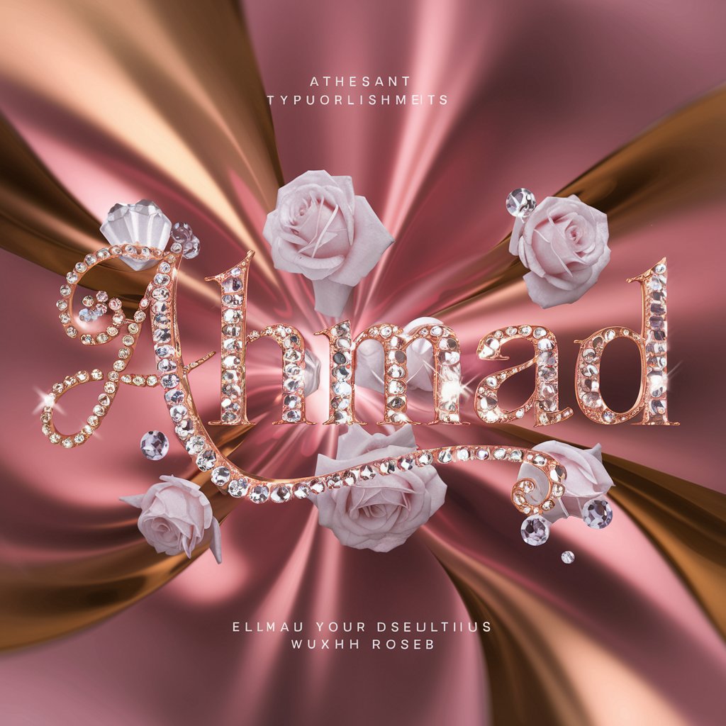 Luxurious rose gold and crystal wallpaper for 'Ahmad,' with a soft pink gradient background."