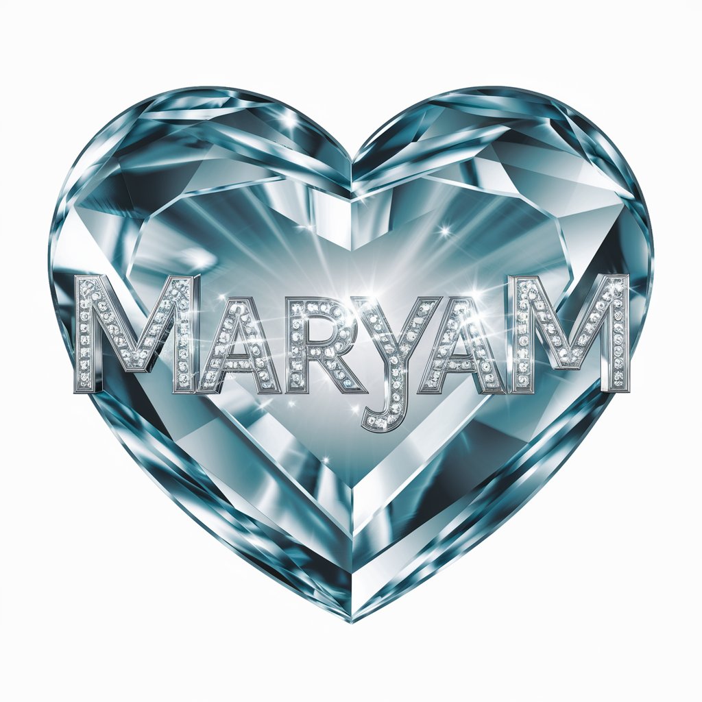 A heart-shaped crystal highlights Maryam’s name in shimmering silver, perfect for elegant visuals."