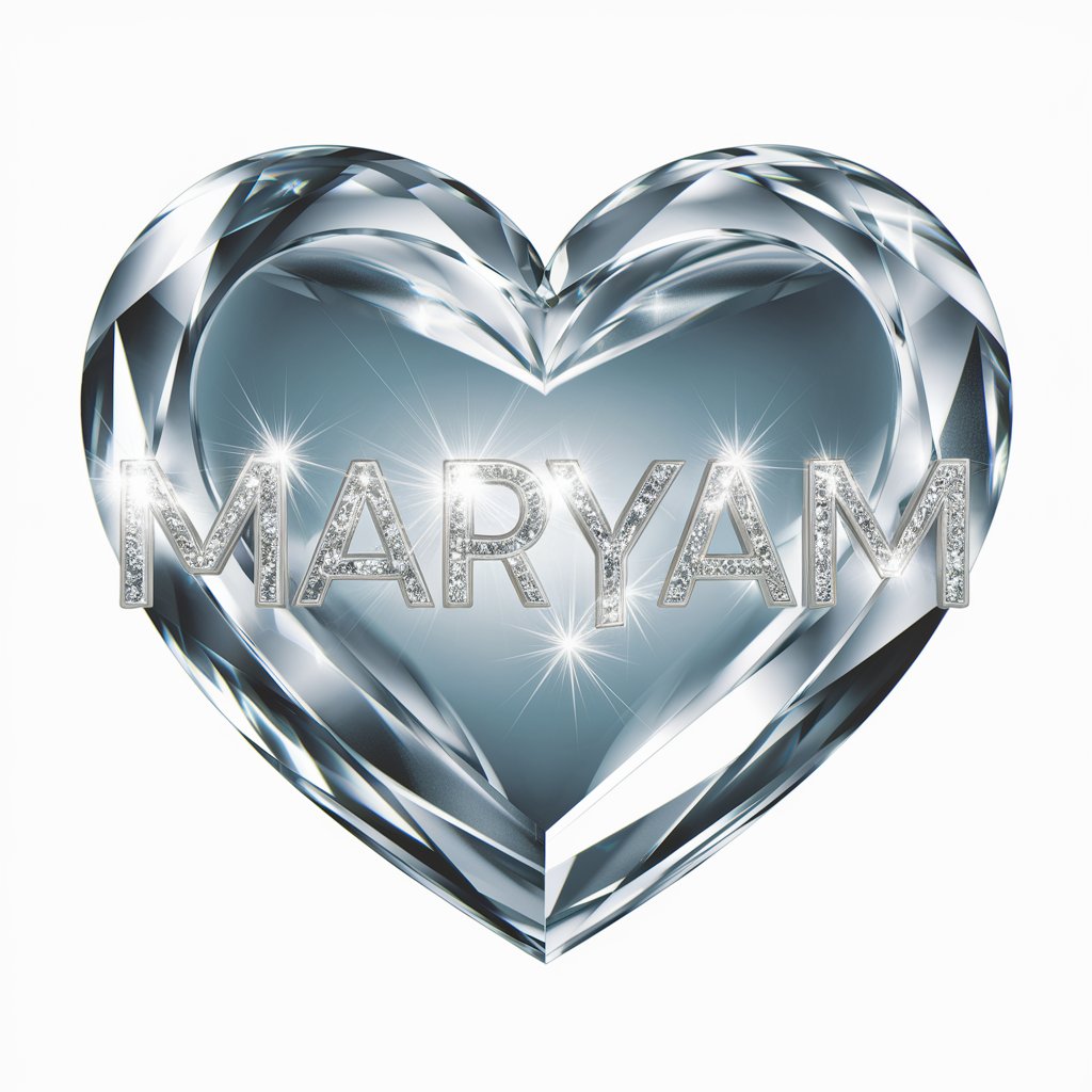 Maryam’s name sparkles within a crystal heart, illuminated by soft lighting for an ethereal effect."