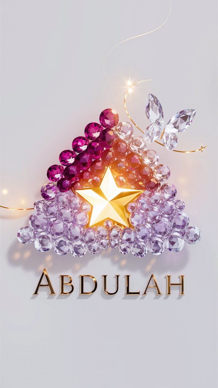 Stunning 3D logo for Abdullah with warm golden star, glowing heart, and radiant gem details."