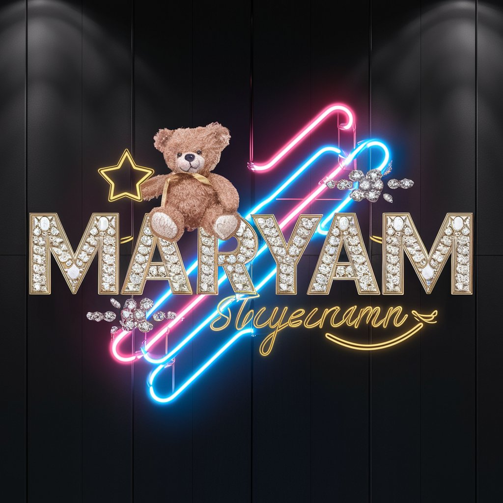 Opulent gold letters, neon accents, and a cute teddy bear."