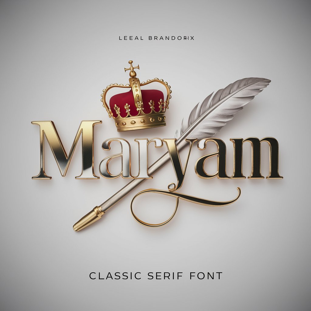 Refined 'Maryam' in serif font with gold and silver, adorned with crown and feather, ideal for wallpaper."