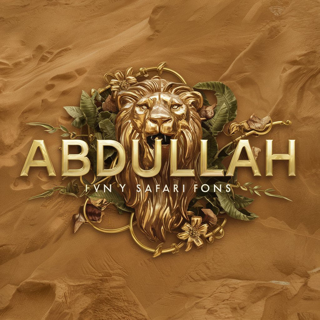 Abdullah" in gold with a lion’s head and safari elements on a warm sandy beige wallpaper.