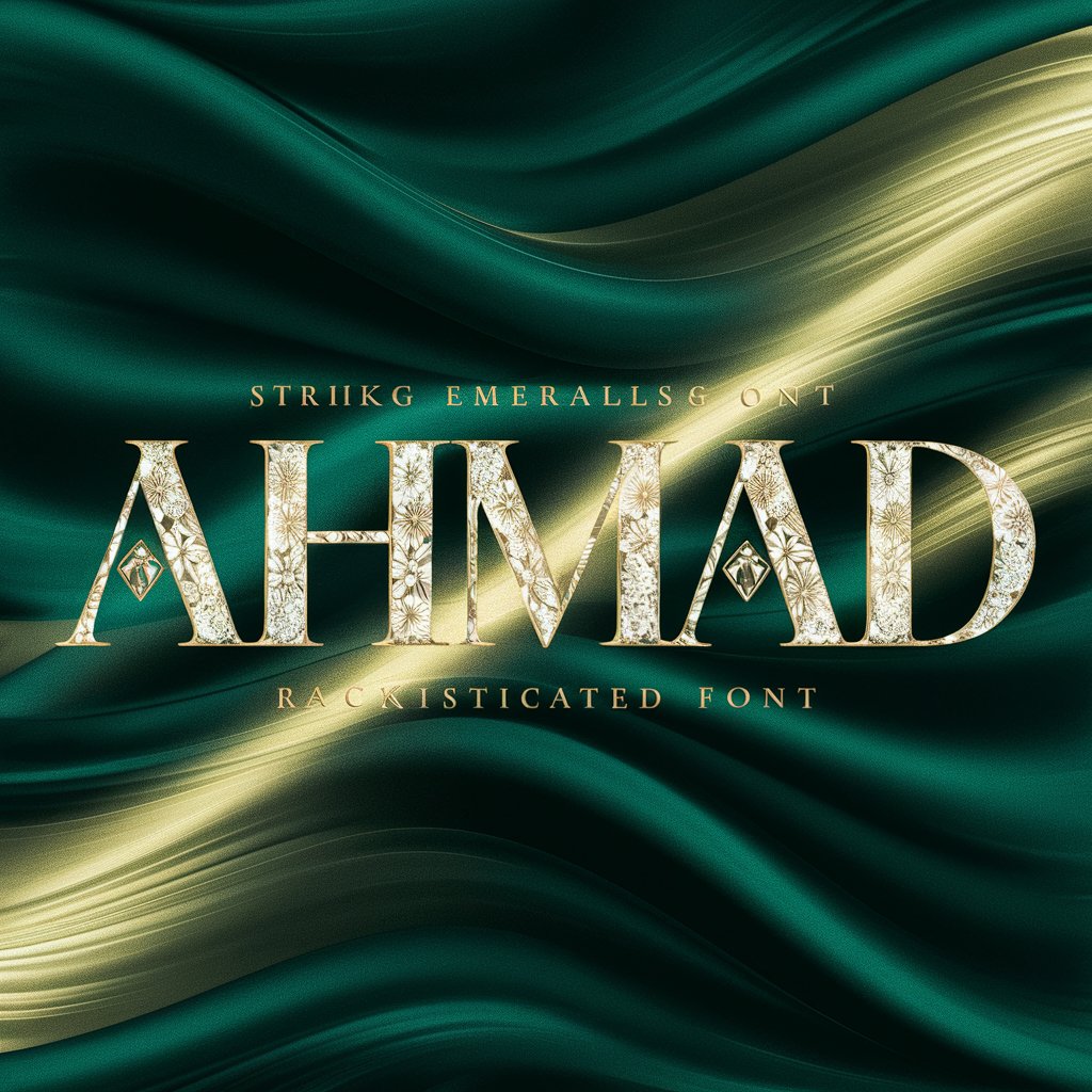 Elegant 'Ahmad' wallpaper with emerald text, gold highlights, and a rich gradient background."