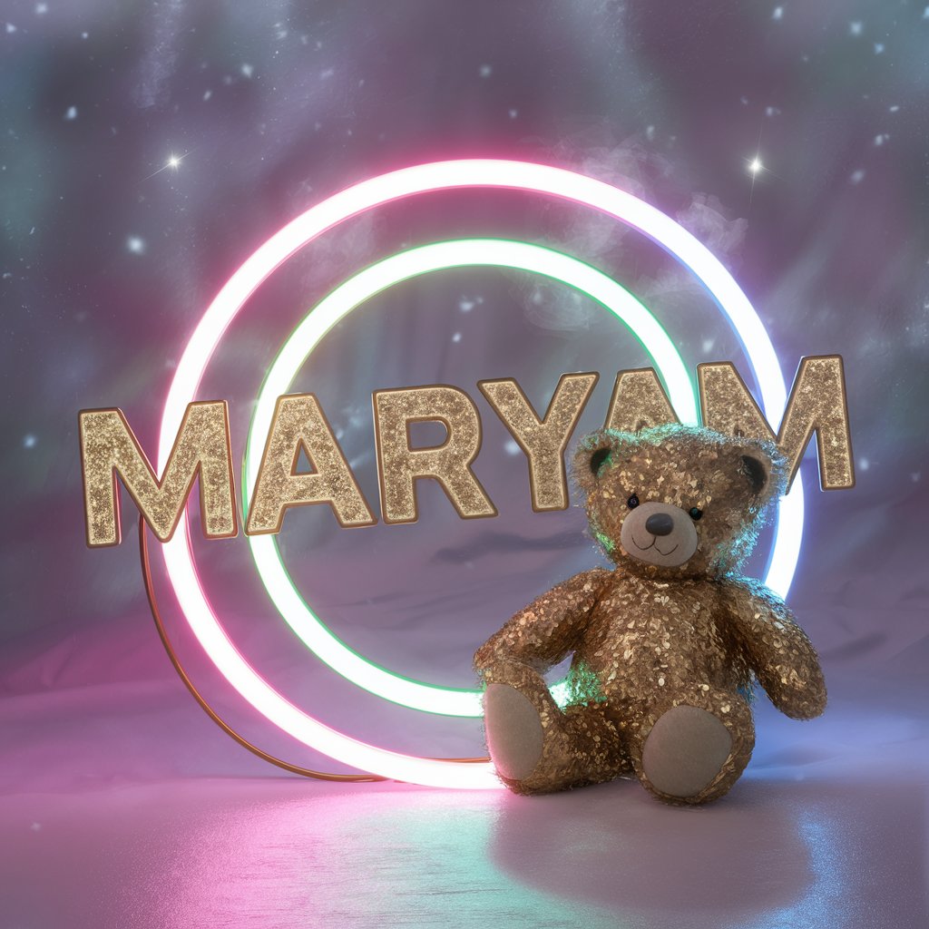 Opulent gold font, neon glow, and a whimsical teddy bear."