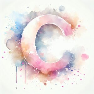 Watercolor-inspired C letter DP with splashes of pastel colors."