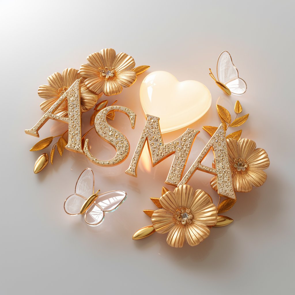 Golden Blossom Elegance Wallpaper: Radiant 'Asma' logo with golden flowers and a glowing heart."