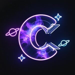 Starry "C" name DP with glowing neon lights and a space-themed design.