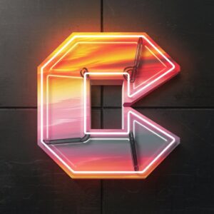 Radiant "C" name DP featuring glowing neon lights and a sunset color palette.