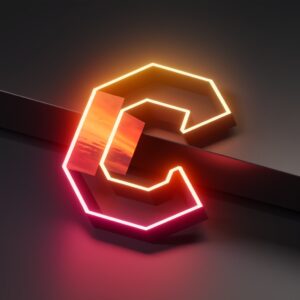 Bold "C" name DP with a neon sunset effect on a sleek black background.