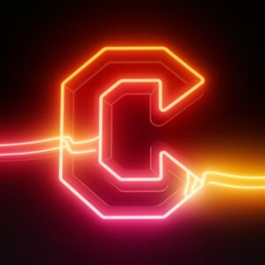 Sunset-inspired "C" name DP with bold neon lights and a fiery gradient background.