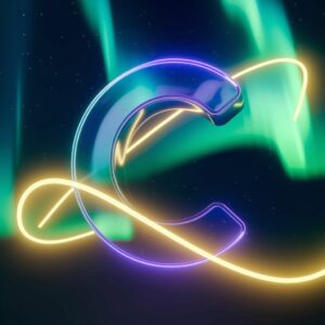 Aurora-inspired "C" name DP with neon light trails and a midnight sky backdrop.