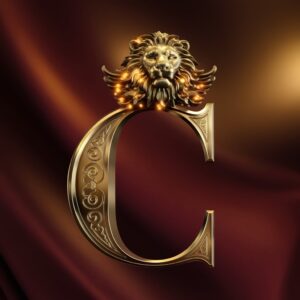 Elegant gold letter C with a glowing lion emblem, perfect for a regal name DP."