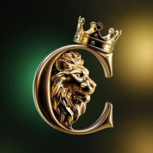 Royal name DP featuring a gold C with a lion and crown design."