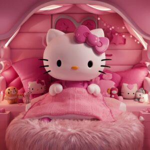 Warm and cozy pink bedroom featuring Hello Kitty and pastel decor – Wallpaper."