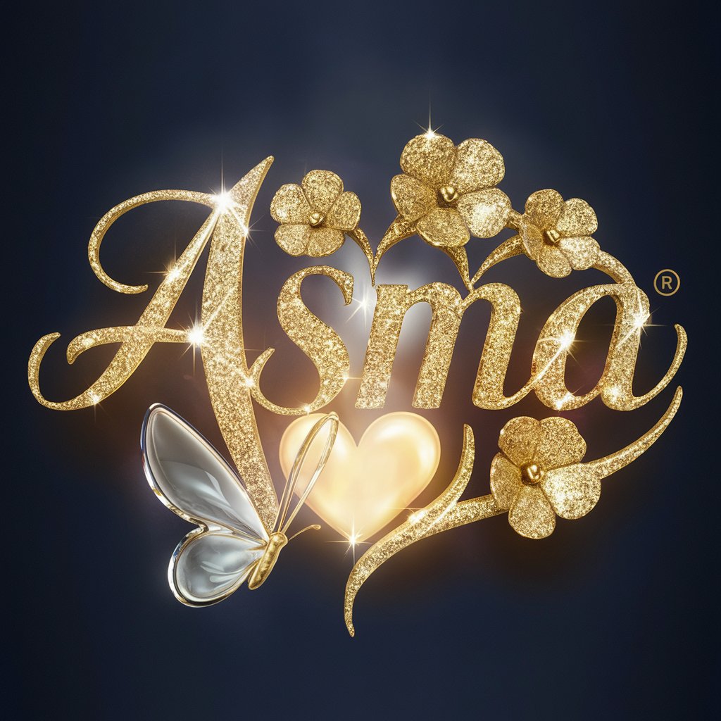 Elegant 'Asma' Logo Wallpaper: Golden flowers and warm details against a deep blue backdrop."