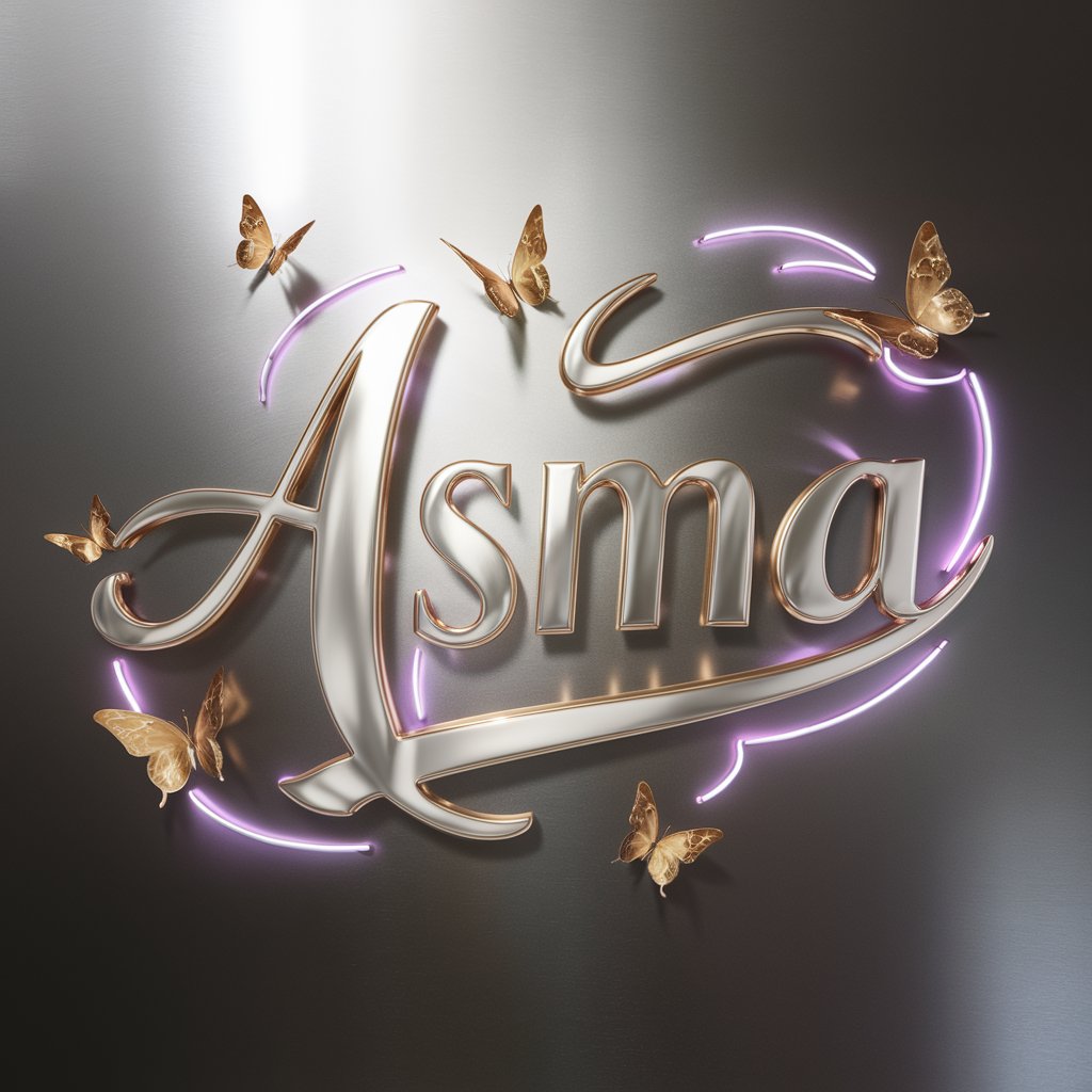 3D "Asma" design featuring golden butterflies and neon purple accents on a polished silver wallpaper.