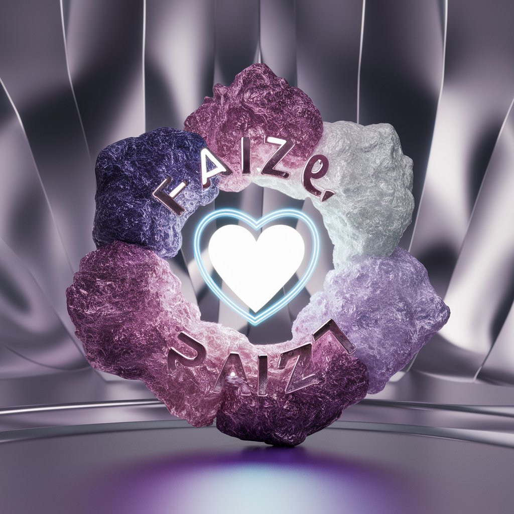 "Elegant crystal Faiza logo with a glowing heart and neon aura, great for chic wallpaper."