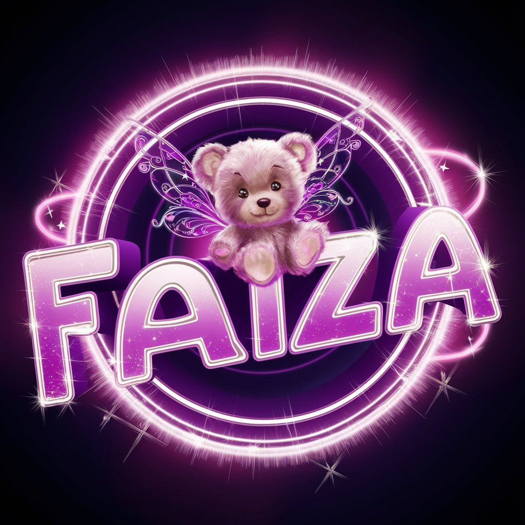 Faiza logo in neon turquoise and pink with a trendy teddy bear and neon accents."