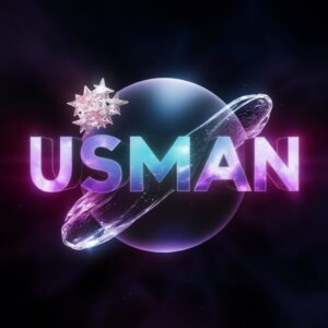 3D Usman logo with a cosmic nebula gradient and sparkling star cluster, perfect for a name DP against a starry background