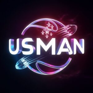 Cosmic Usman logo with a nebula effect, featuring vibrant purples, blues, and pinks, with a glass comet – stellar name DP."