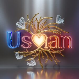 Modern Usman Name DP in 3D, showcasing a luxurious blend of golden hues and neon brilliance."