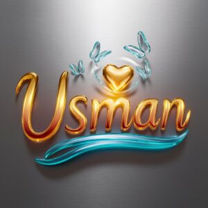 Elegant Usman Name DP in 3D, featuring golden twitty elements and dynamic neon accents on a silver background