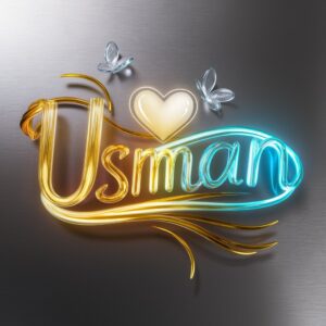 Stunning Usman Name DP with a gradient effect from amber to aqua, enhanced by a luminous heart."