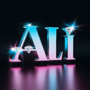 Luxurious Ali DP name with glowing neon lights, cinematic black background, and elegant typography."