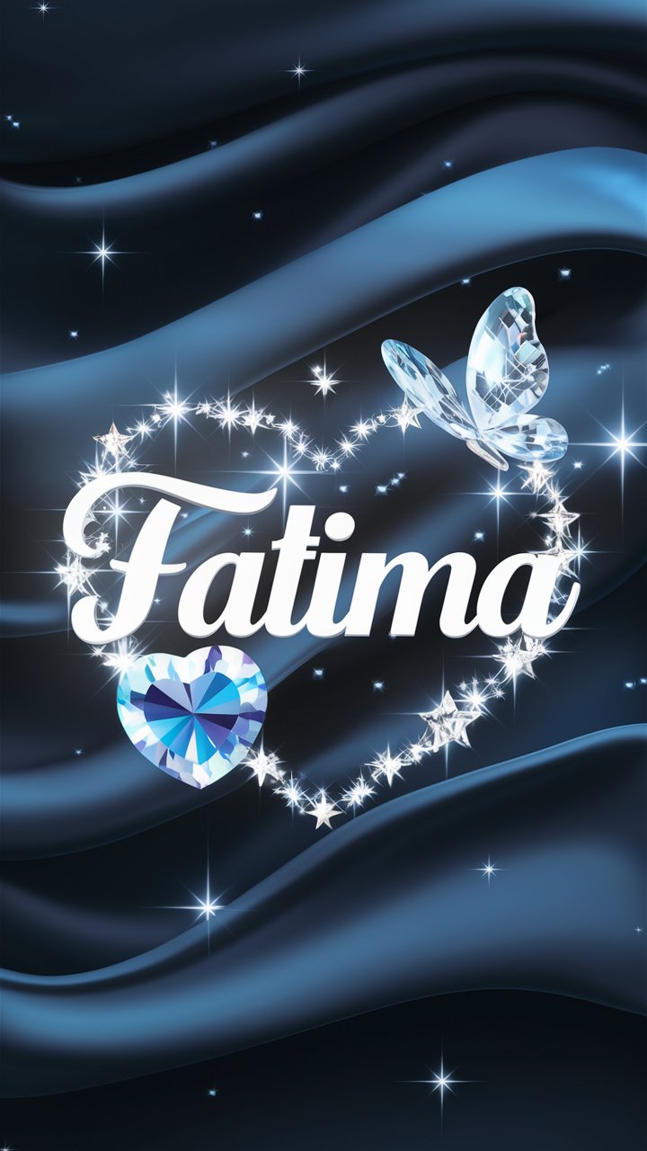 3D 'Fatima' wallpaper featuring twinkling stars and a celestial gradient, with a luminous heart and butterfly."