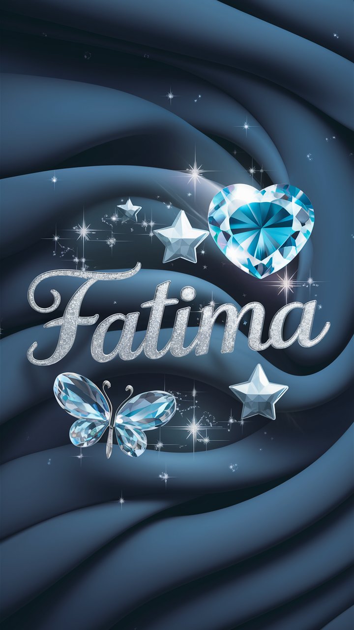 Enchanting 'Fatima' design with deep blue to silver stars, warm heart, and elegant crystal butterfly."