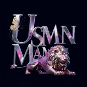 Mystical aura surrounds the silver 'Usman' logo with a glowing lion and delicate golden butterfly."