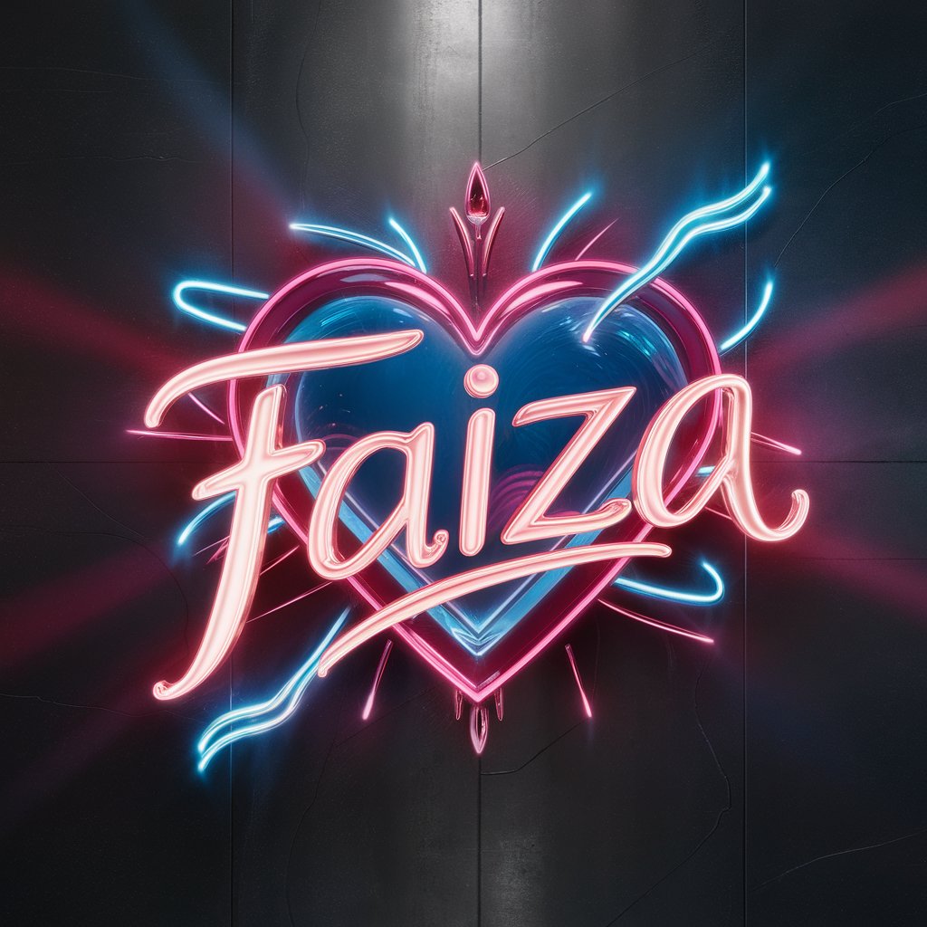 Dynamic neon pink and blue Faiza logo with a heart, creating a striking wallpaper effect