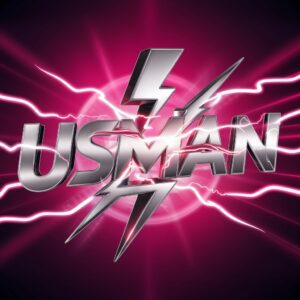 Modern Usman Name DP with striking neon effects and a bold design on a bright pink backdrop."