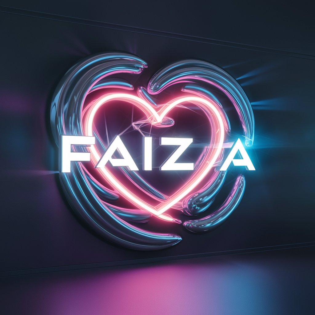 Radiant Faiza logo with neon accents and a warm heart, ideal for eye-catching wallpaper designs."