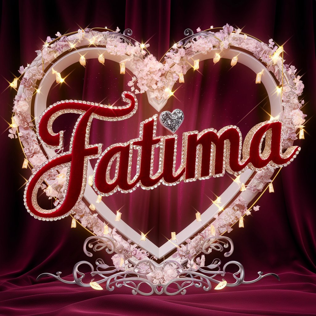 Elegant 'Fatima' in deep red velvet, with sparkling heart motifs and a luxurious heart-shaped frame."