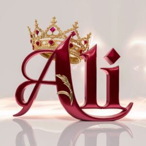 A luxurious "Ali" name DP in ruby-red with gold accents, crowned for a royal touch.