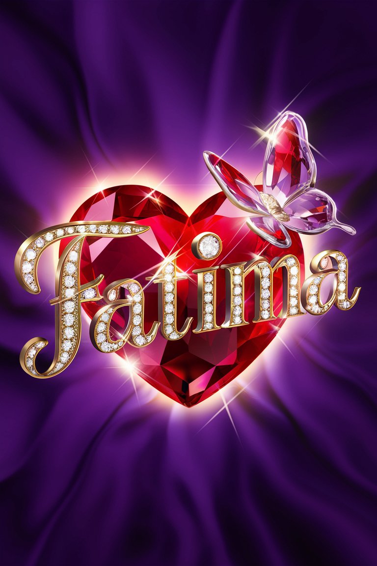 3D 'Fatima' design featuring radiant gold tones and a shimmering heart and glass butterfly."